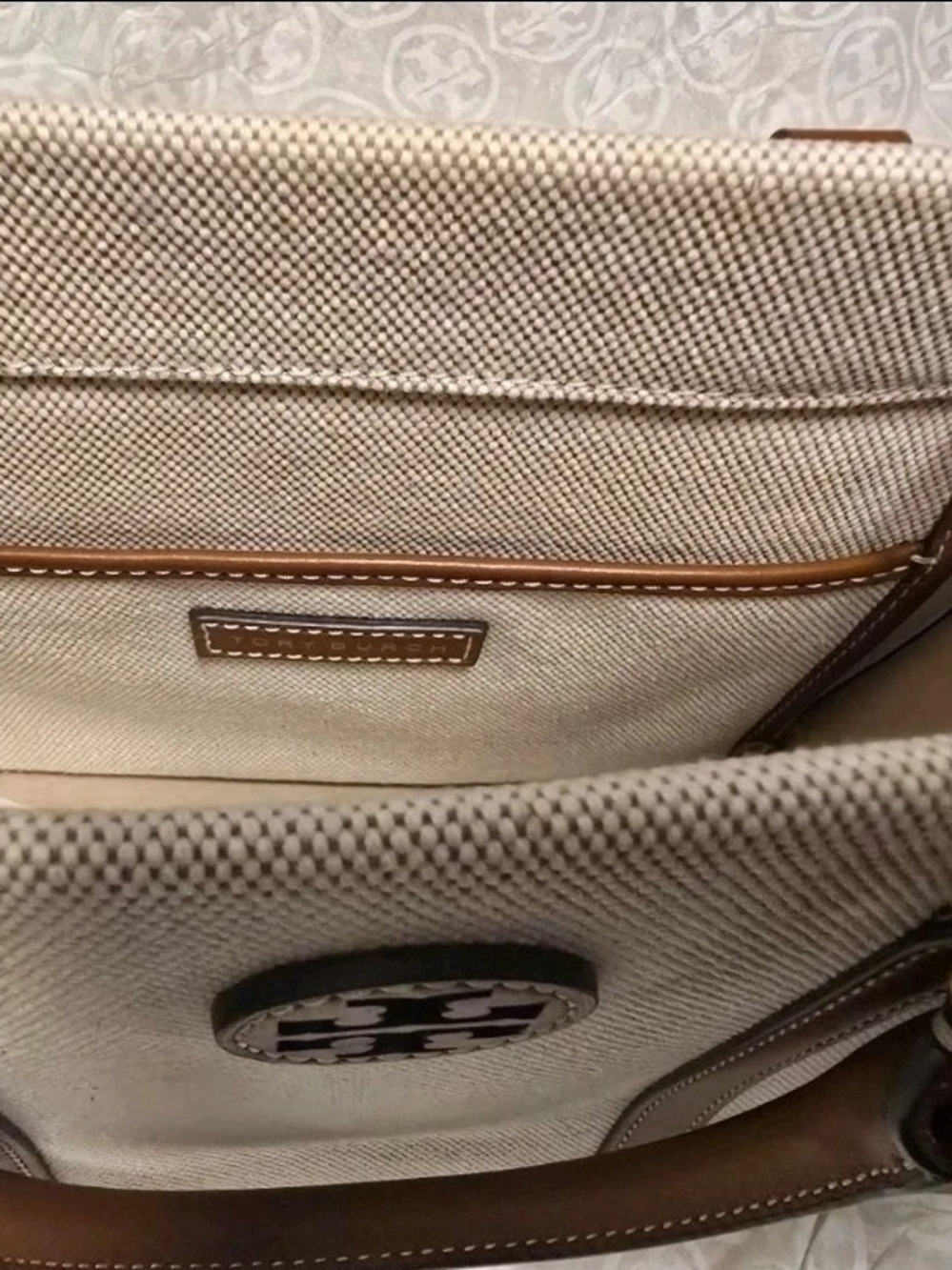 Tory Burch Blake Canvas Classic Cuoio Small Tote Natural & Tan Style 145356 New - Picture 8 of 11